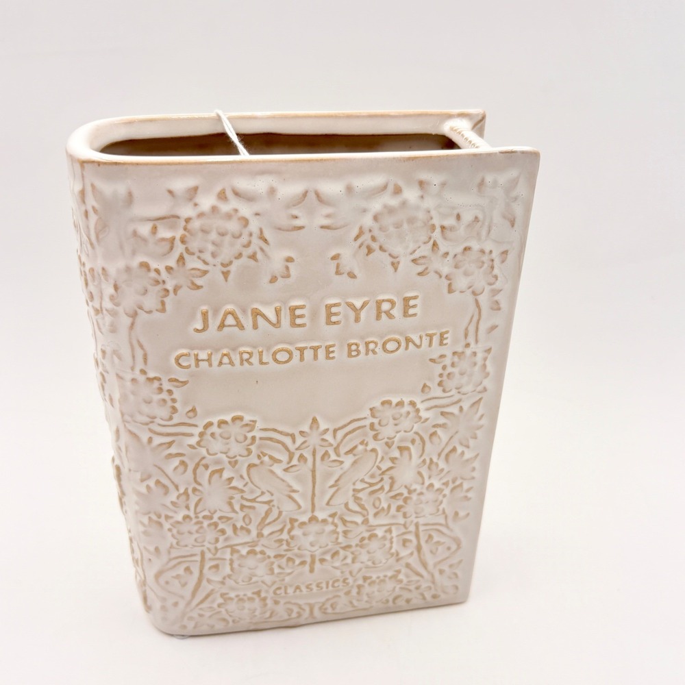 Jane Eyre Charlotte Bronte Ceramic Book Vase Cream Floral Bibliophile